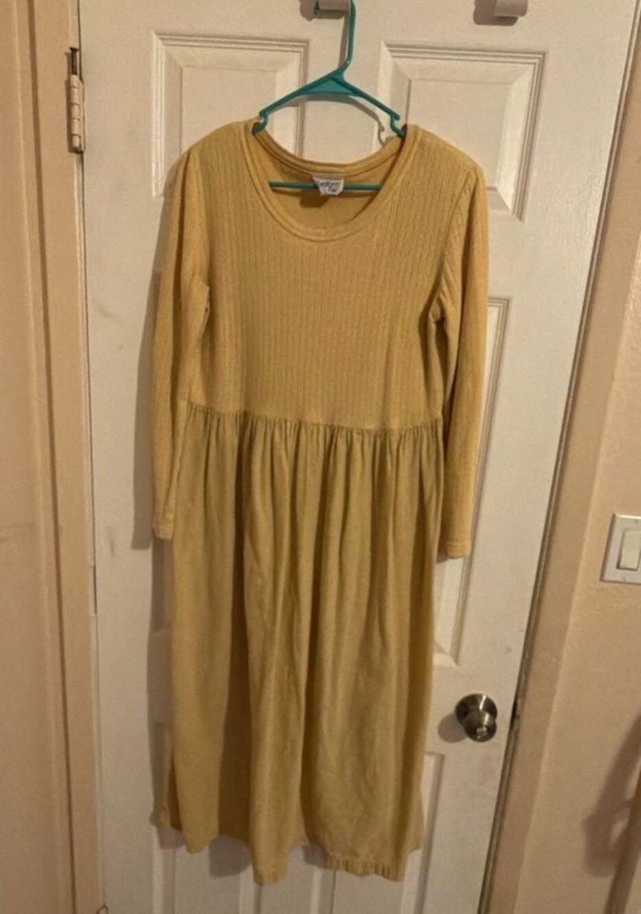 Bedford Fair Vintage Yellow Long Sleeve Ribbed Knit Bodice Maxi Dress
